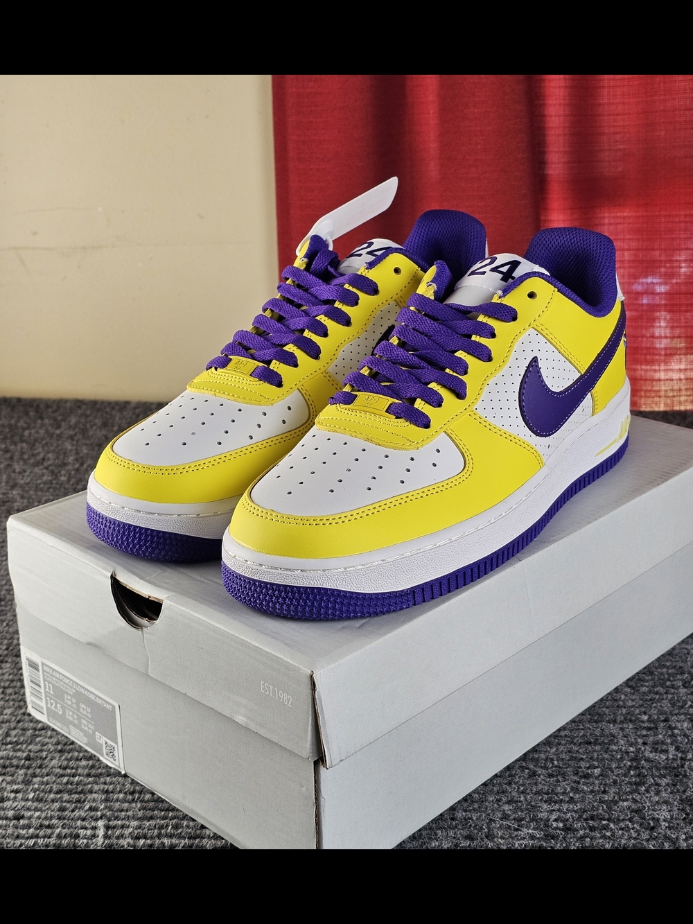 Mens Size 11 Nike Air Force 1 Low - White, Yellow & Purple Kobe